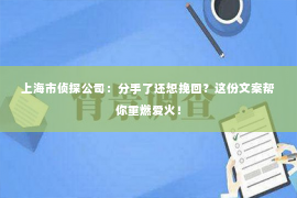 上海市侦探公司：分手了还想挽回？这份文案帮你重燃爱火！